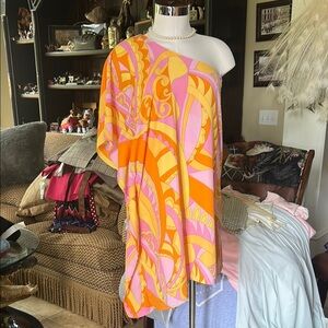 Show Me Your MuMu Trish Sz S Psychedelic Pink and Orange One-Shoulder Dress GUC